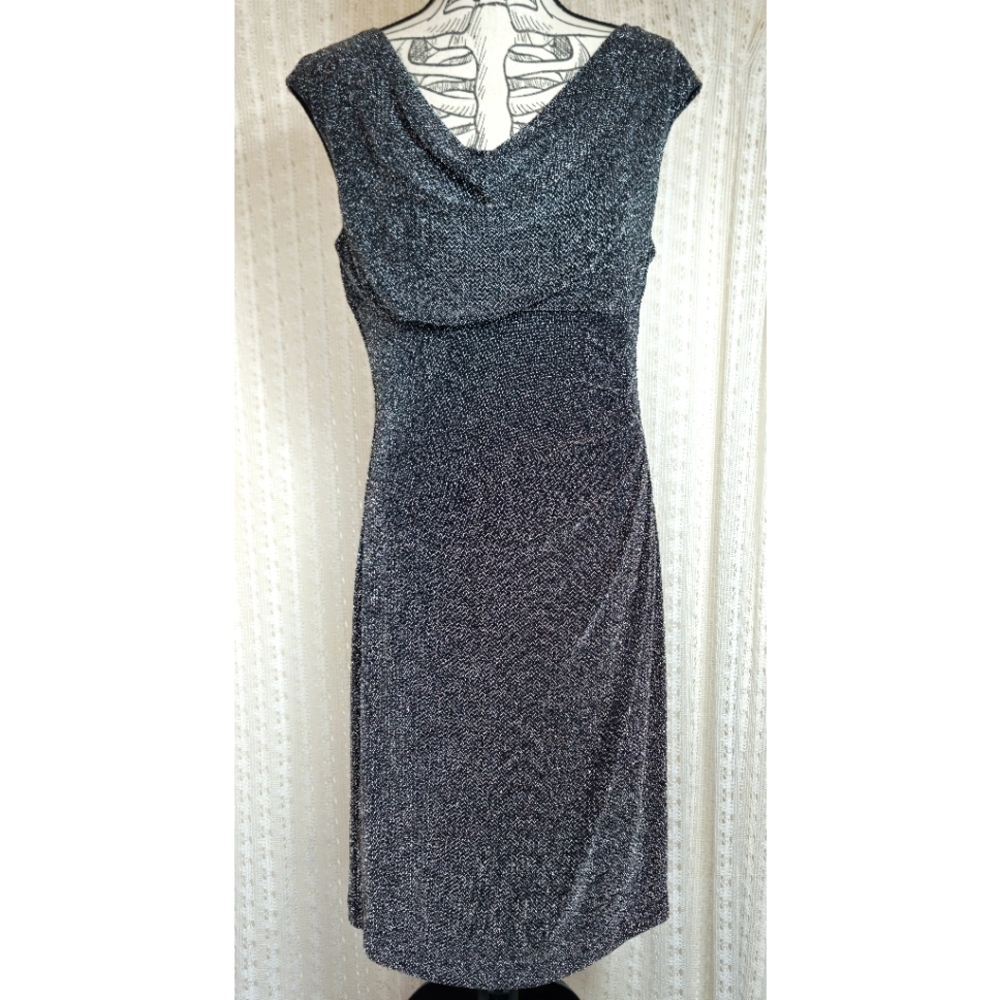 Ralph Lauren Cowl Neck Black Silver Mini  Sheath Dress Size 12